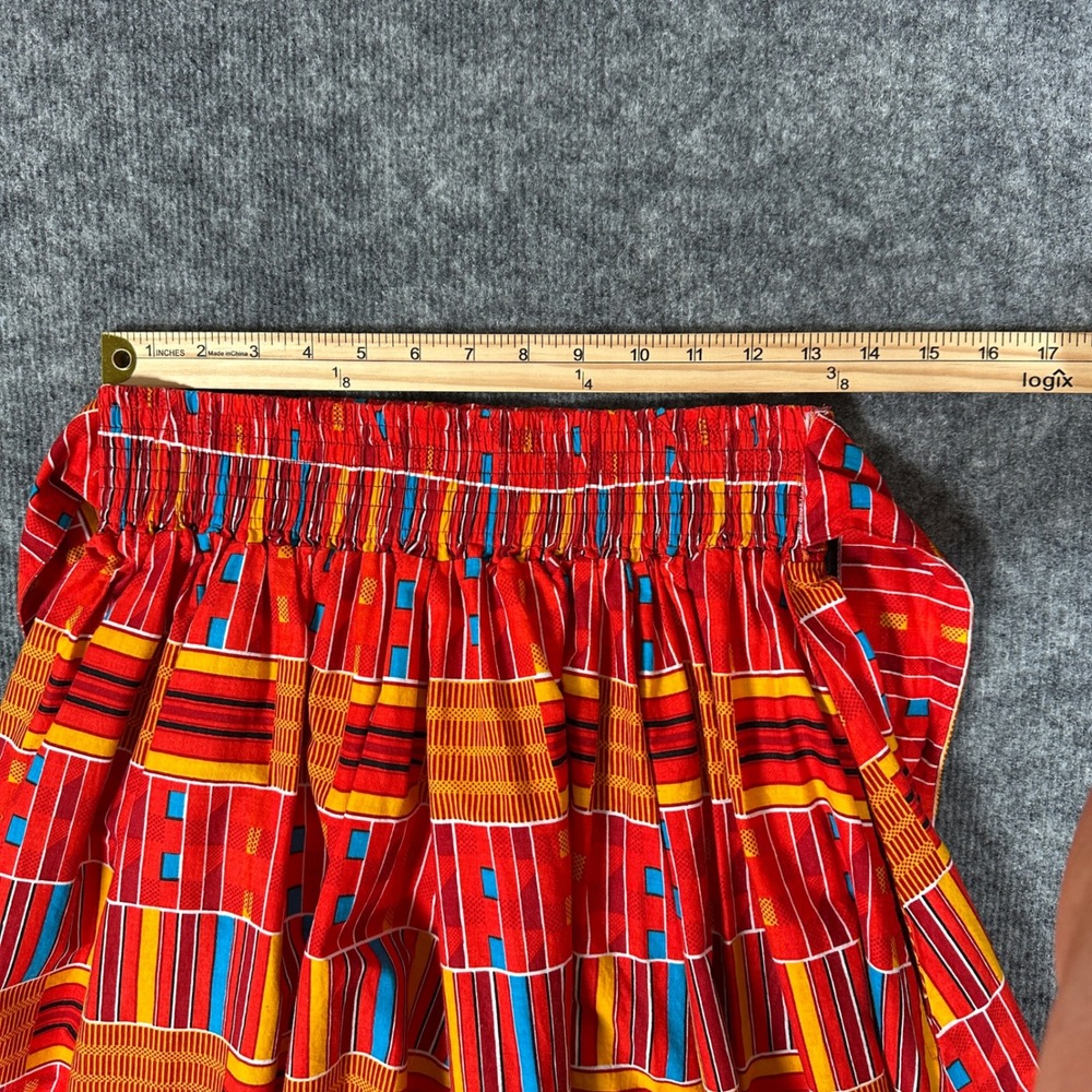 African Print Ankara‎ Knee Length Skirt Medium Red Orange Smocked Waist Boho - Picture 12 of 13